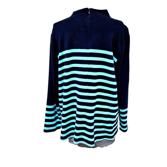 Talbots Womens Petite Striped Pullover Top 3XP Black & Aqua Cotton Blend - Picture 3 of 10